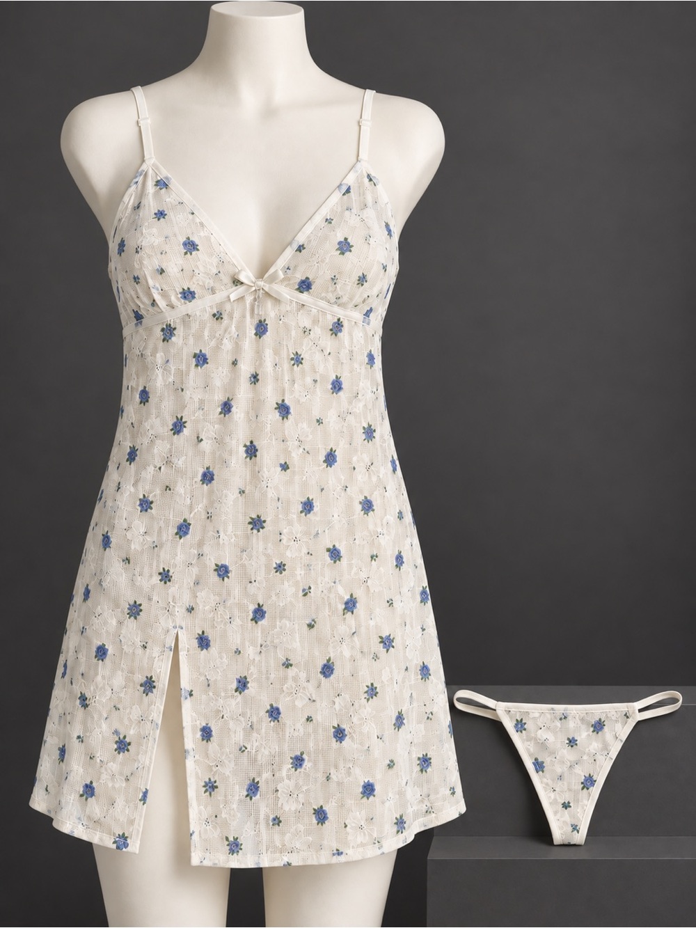 NWT French Affair Floral Babydoll & Matching Thong | Size L